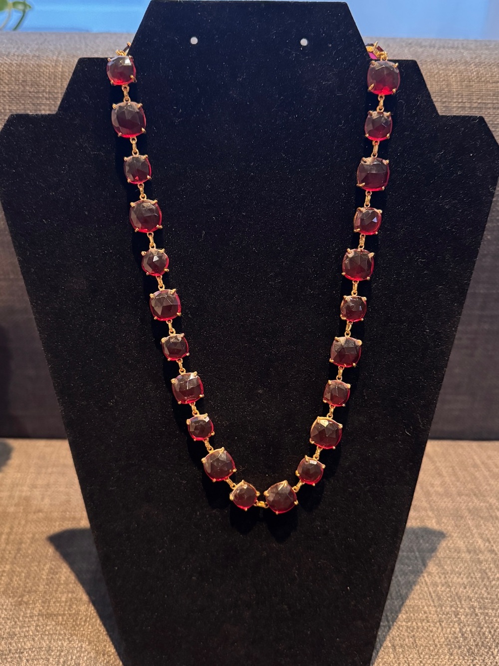 Gold-Tone Necklace with Deep Red Faceted Stones